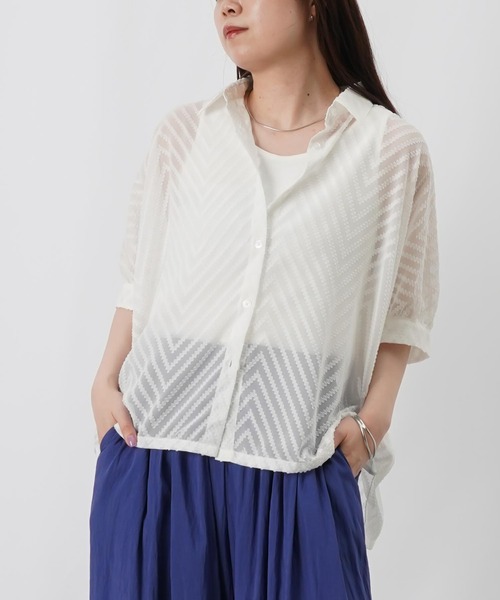 セール】LC/LLL レース半袖ブラウス/シアーオーバーシャツ（シャツ 