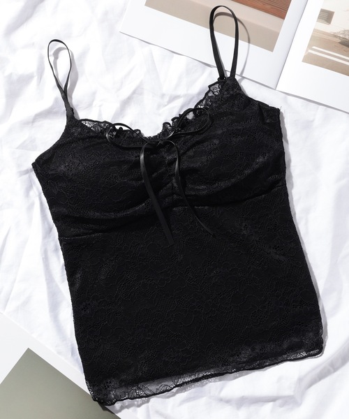 Lace Ladies（レースレディース）の「総レース リボン Vネック カップ付き キャミソール（キャミソール・レディース・アイボリー/ホワイト/ブラック・FREE）」の9枚目の写真