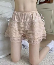 【韓国ガーリー】レースフリル ティアードショートパンツ