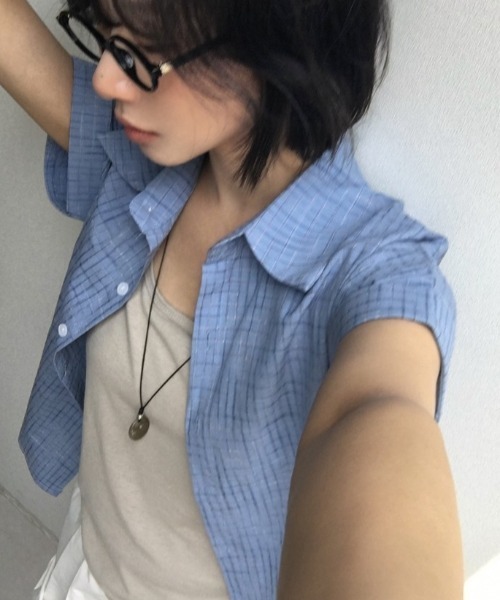 Vipoa(ヴィポア)の「Roll up check shirt(シャツ/ブラウス・レディース・ブルー/アイボリー/ピンク/ホワイト・FREE)」の13枚目の写真