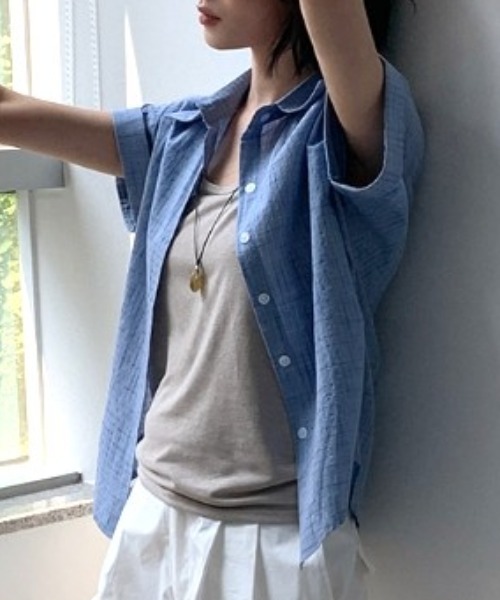 Vipoa(ヴィポア)の「Roll up check shirt(シャツ/ブラウス・レディース・ブルー/アイボリー/ピンク/ホワイト・FREE)」の14枚目の写真