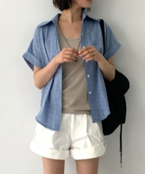Vipoa(ヴィポア)の「Roll up check shirt(シャツ/ブラウス・レディース・ブルー/アイボリー/ピンク/ホワイト・FREE)」の15枚目の写真
