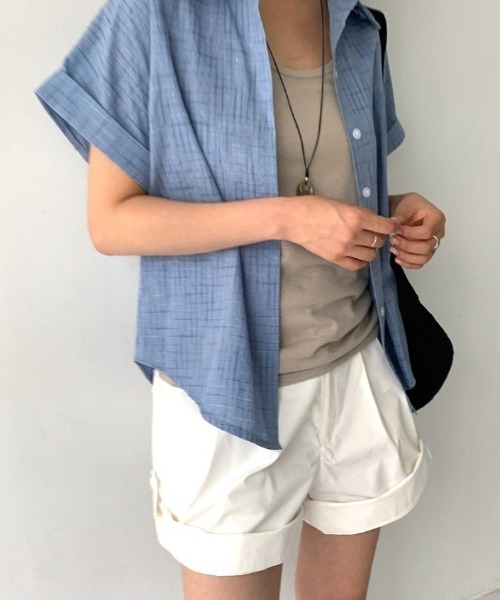 Vipoa(ヴィポア)の「Roll up check shirt(シャツ/ブラウス・レディース・ブルー/アイボリー/ピンク/ホワイト・FREE)」の16枚目の写真