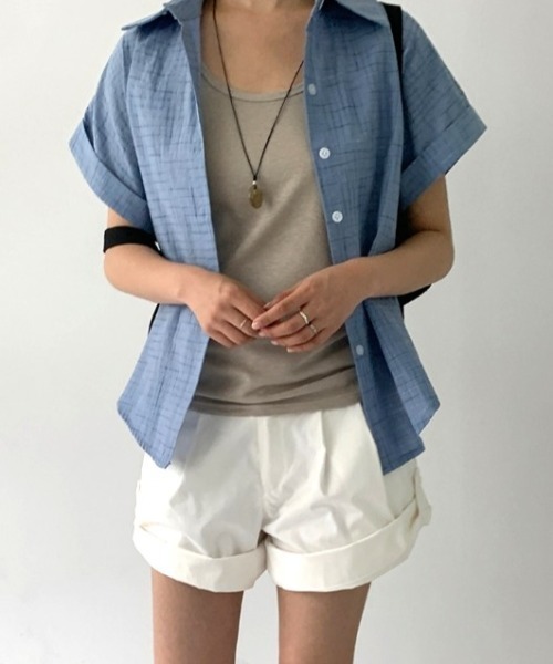 Vipoa(ヴィポア)の「Roll up check shirt(シャツ/ブラウス・レディース・ブルー/アイボリー/ピンク/ホワイト・FREE)」の17枚目の写真