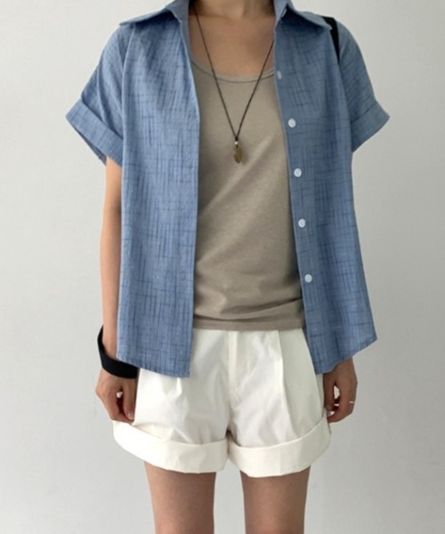 Vipoa(ヴィポア)の「Roll up check shirt(シャツ/ブラウス・レディース・ブルー/アイボリー/ピンク/ホワイト・FREE)」の21枚目の写真