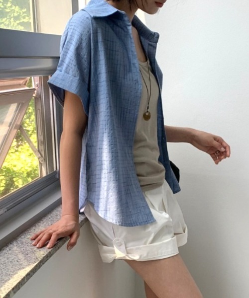 Vipoa(ヴィポア)の「Roll up check shirt(シャツ/ブラウス・レディース・ブルー/アイボリー/ピンク/ホワイト・FREE)」の19枚目の写真