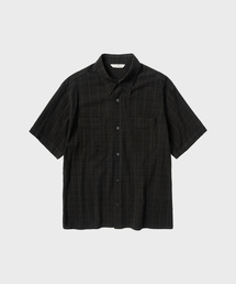 イレギュラーウィンドウチェッククロップHSシャツ_BLACK