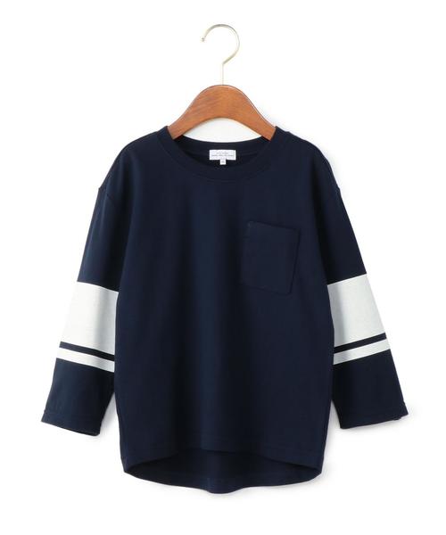 green label relaxing（グリーンレーベルリラクシング）の「【JUNIOR】ソデライン プルオーバー 7L（Tシャツ/カットソー・キッズ・オフホワイト/ネイビー・155/145）」の2枚目の写真