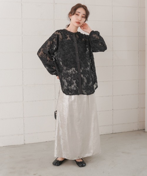 Bab(バブ)の「フェザージャガード前後2WAYロングブラウス(シャツ/ブラウス・レディース・ブラック/アイボリー・MEDIUM)」の4枚目の写真