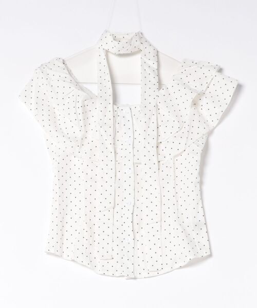 Ritzy(リッツィー)の「ドット柄フリルホルダーネック前開きブラウス(シャツ/ブラウス・レディース・ホワイト/イエロー・M/L)」の14枚目の写真