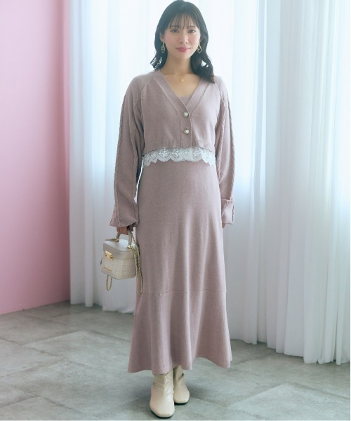 marun(マルン)の「<大きいサイズ>【nanaeさんコラボ】2点セット(カーディガン+ワンピース) marun(ワンピース・レディース・ブラック/ピンクベージュ・5L/4L/3L/LL/L)」の15枚目の写真
