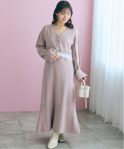 marun(マルン)の「<大きいサイズ>【nanaeさんコラボ】2点セット(カーディガン+ワンピース) marun(ワンピース・レディース・ブラック/ピンクベージュ・5L/4L/3L/LL/L)」の17枚目の写真