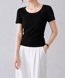 Uネックリブカットソー半袖タイプ