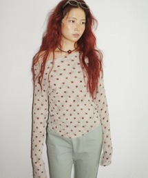 popcorn shirring gradation top / シャーリングプリントトップス