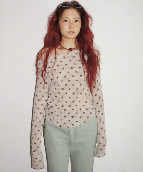 musubore(ムスボレ)の「popcorn shirring gradation top / シャーリングプリントトップス(Tシャツ/カットソー・レディース・ブラウン/パープル/ベージュ・FREE)」の22枚目の写真