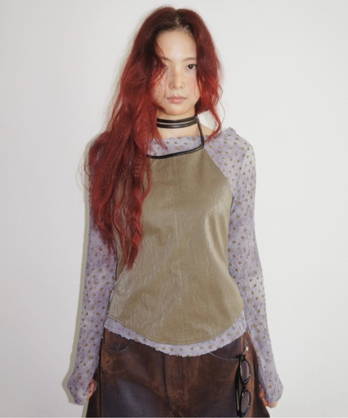 musubore(ムスボレ)の「popcorn shirring gradation top / シャーリングプリントトップス(Tシャツ/カットソー・レディース・ブラウン/パープル/ベージュ・FREE)」の5枚目の写真