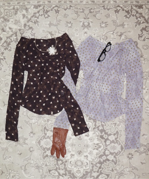 musubore(ムスボレ)の「popcorn shirring gradation top / シャーリングプリントトップス(Tシャツ/カットソー・レディース・ブラウン/パープル/ベージュ・FREE)」の6枚目の写真