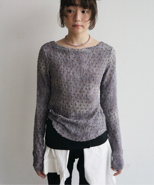 musubore(ムスボレ)の「popcorn shirring gradation top / シャーリングプリントトップス(Tシャツ/カットソー・レディース・ブラウン/パープル/ベージュ・FREE)」の7枚目の写真