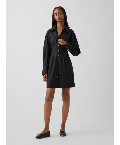 GAP(ギャップ)の「オーガニックコットン プリーツ ミニシャツワンピース(ワンピース・レディース・ブラック/ベージュ・XS/M/S/XXS/L)」の2枚目の写真