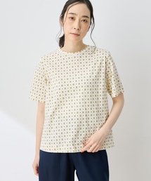 【ひやさらコットン】総柄プリントTシャツ【綿100%・接触冷感・UVカット】