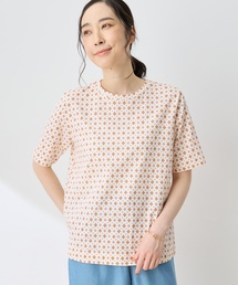 【ひやさらコットン】総柄プリントTシャツ【綿100%・接触冷感・UVカット】