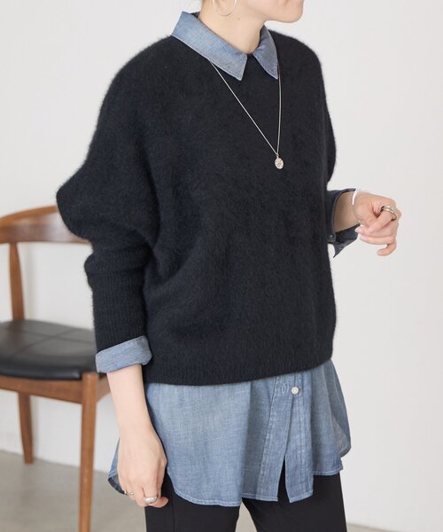 BEARDSLEY(ビアズリー)の「FOXウール後ろ釦ニット(ニット/セーター・レディース・モカ/ブラック/ピンク/イエロー/ブルー・FREE)」の9枚目の写真