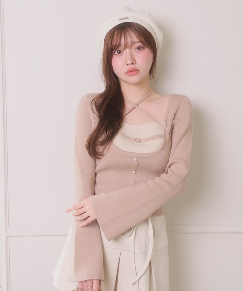 LIPSERVICE(リップサービス)の「バイカラーコルセットニットトップス(Tシャツ/カットソー・レディース・ブラック/グレー/ベージュ/アイボリー・FREE)」の4枚目の写真