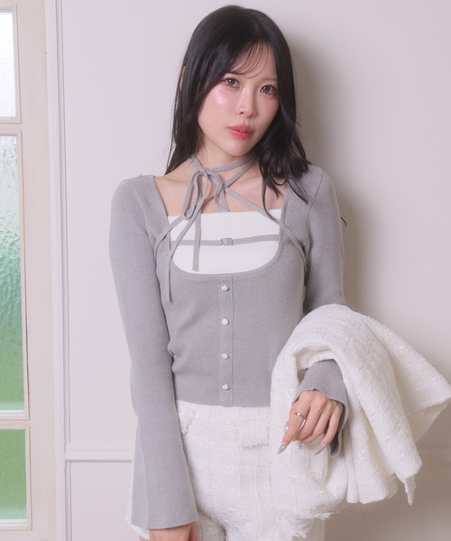 LIPSERVICE(リップサービス)の「バイカラーコルセットニットトップス(Tシャツ/カットソー・レディース・ブラック/グレー/ベージュ/アイボリー・FREE)」の3枚目の写真