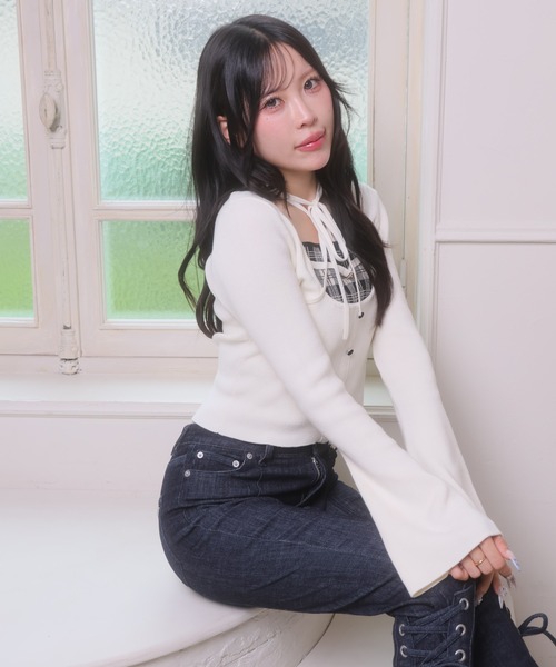 LIPSERVICE(リップサービス)の「バイカラーコルセットニットトップス(Tシャツ/カットソー・レディース・ブラック/グレー/ベージュ/アイボリー・FREE)」の5枚目の写真