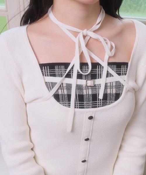 LIPSERVICE(リップサービス)の「バイカラーコルセットニットトップス(Tシャツ/カットソー・レディース・ブラック/グレー/ベージュ/アイボリー・FREE)」の6枚目の写真