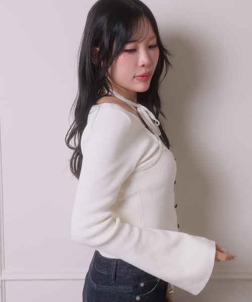 LIPSERVICE(リップサービス)の「バイカラーコルセットニットトップス(Tシャツ/カットソー・レディース・ブラック/グレー/ベージュ/アイボリー・FREE)」の7枚目の写真