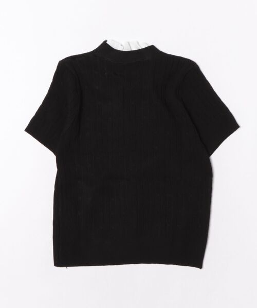 semuse（セミューズ）の「フリルリボンレイヤー風ケーブル編みショートトップス（ニット/セーター・レディース・ブラック/グレー/ホワイト・FREE）」の5枚目の写真