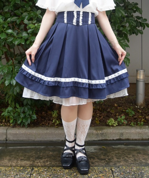 axes femme POETIQUE（アクシーズファムポエティック）の「ギンガム梯子ハイウエストＳＫ（スカート・レディース・オレンジ/ネイビー/ミント・MEDIUM）」の3枚目の写真