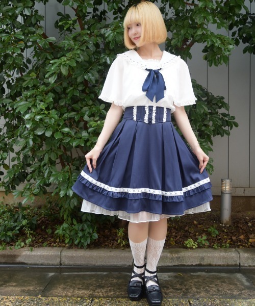 axes femme POETIQUE（アクシーズファムポエティック）の「ギンガム梯子ハイウエストＳＫ（スカート・レディース・オレンジ/ネイビー/ミント・MEDIUM）」の4枚目の写真