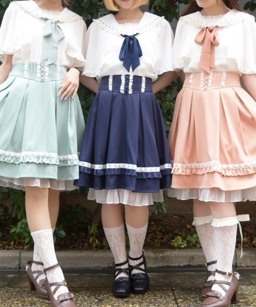 axes femme POETIQUE（アクシーズファムポエティック）の「ギンガム梯子ハイウエストＳＫ（スカート・レディース・オレンジ/ネイビー/ミント・MEDIUM）」の14枚目の写真