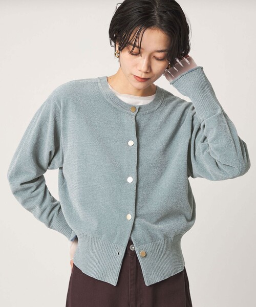 green label relaxing(グリーンレーベルリラクシング)の「【結論シリーズ】ふれてモールニットカーデ(カーディガン/ボレロ・レディース・モカ/ライトブルー/オフホワイト/ブラック・FREE)」の4枚目の写真