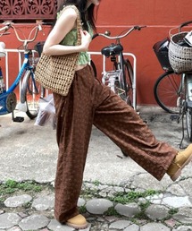 立体フラワーデザインサイドリボンワイドパンツ