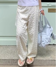 立体フラワーデザインサイドリボンワイドパンツ