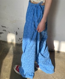 立体フラワーデザインサイドリボンワイドパンツ