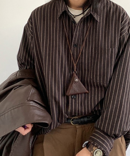 KELVIN(ケルヴァン)の「Pin Stripe Oversize Shirt ピンストライプオーバーサイズシャツ(シャツ/ブラウス・メンズ・ブラウン・MEDIUM/LARGE)」の4枚目の写真