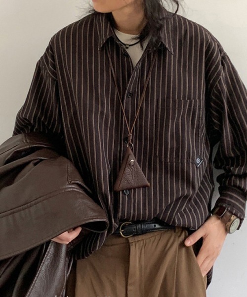 KELVIN(ケルヴァン)の「Pin Stripe Oversize Shirt ピンストライプオーバーサイズシャツ(シャツ/ブラウス・メンズ・ブラウン・MEDIUM/LARGE)」の5枚目の写真
