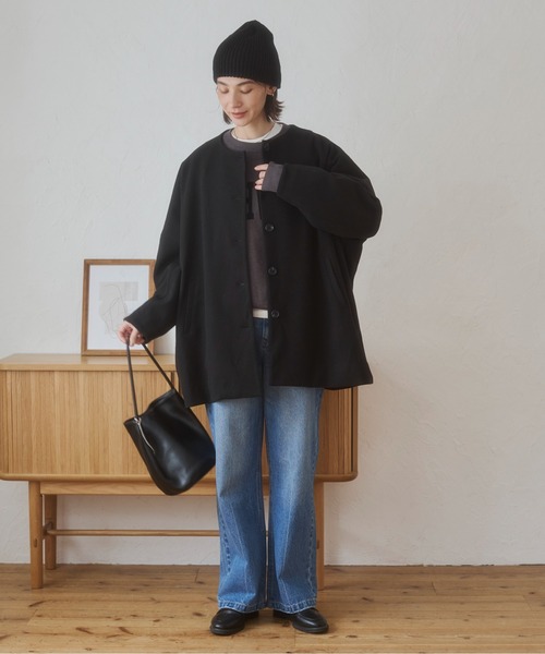 ANGIE(アンジー)の「カットメルトン ノーカラー ミドルコート / オフィスカジュアル / 通勤 / 秋服 / 冬服(ノーカラーコート・レディース・ブラウン/ブラック/ダークグレー・FREE)」の13枚目の写真