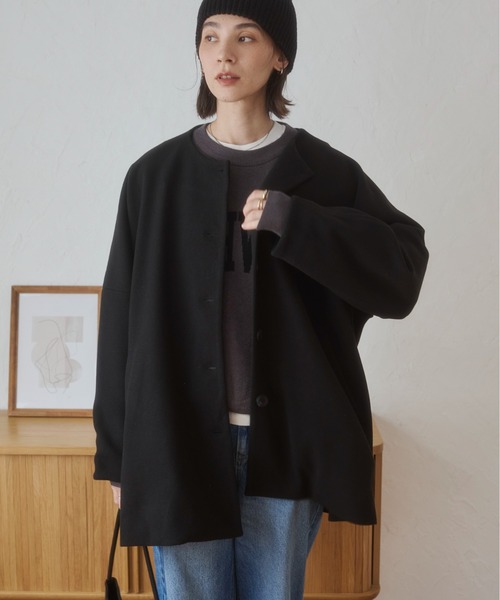 ANGIE(アンジー)の「カットメルトン ノーカラー ミドルコート / オフィスカジュアル / 通勤 / 秋服 / 冬服(ノーカラーコート・レディース・ブラウン/ブラック/ダークグレー・FREE)」の16枚目の写真