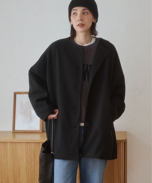 ANGIE(アンジー)の「カットメルトン ノーカラー ミドルコート / オフィスカジュアル / 通勤 / 秋服 / 冬服(ノーカラーコート・レディース・ブラウン/ブラック/ダークグレー・FREE)」の17枚目の写真