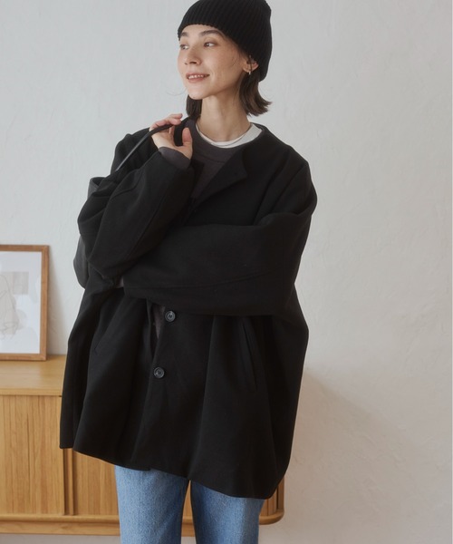 ANGIE(アンジー)の「カットメルトン ノーカラー ミドルコート / オフィスカジュアル / 通勤 / 秋服 / 冬服(ノーカラーコート・レディース・ブラウン/ブラック/ダークグレー・FREE)」の20枚目の写真