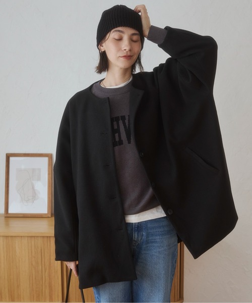 ANGIE(アンジー)の「カットメルトン ノーカラー ミドルコート / オフィスカジュアル / 通勤 / 秋服 / 冬服(ノーカラーコート・レディース・ブラウン/ブラック/ダークグレー・FREE)」の21枚目の写真