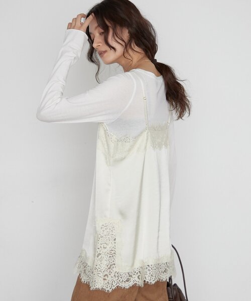 LOUNGEDRESS(ラウンジドレス)の「サテンレースキャミチュニック レイヤード(キャミソール・レディース・チャコールグレー/アイボリー/ベージュ・FREE)」の5枚目の写真