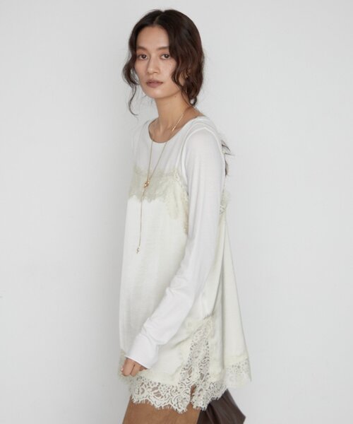 LOUNGEDRESS(ラウンジドレス)の「サテンレースキャミチュニック レイヤード(キャミソール・レディース・チャコールグレー/アイボリー/ベージュ・FREE)」の7枚目の写真