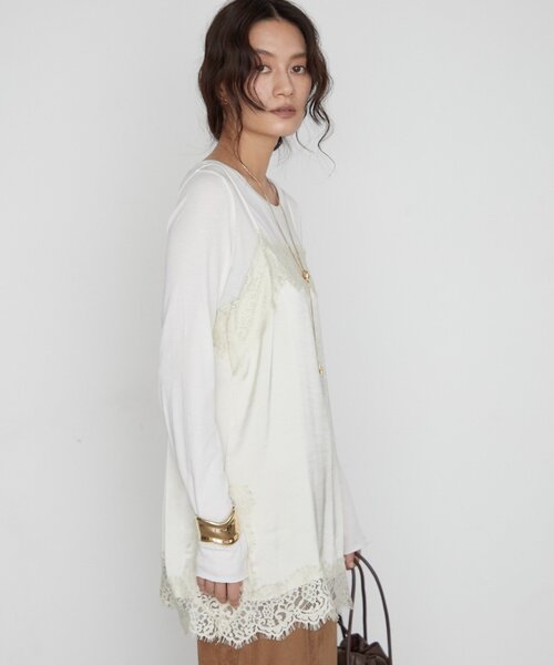 LOUNGEDRESS(ラウンジドレス)の「サテンレースキャミチュニック レイヤード(キャミソール・レディース・チャコールグレー/アイボリー/ベージュ・FREE)」の9枚目の写真