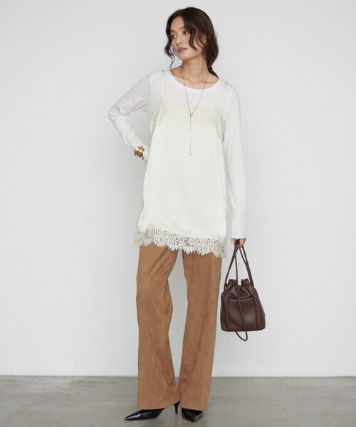 LOUNGEDRESS(ラウンジドレス)の「サテンレースキャミチュニック レイヤード(キャミソール・レディース・チャコールグレー/アイボリー/ベージュ・FREE)」の10枚目の写真
